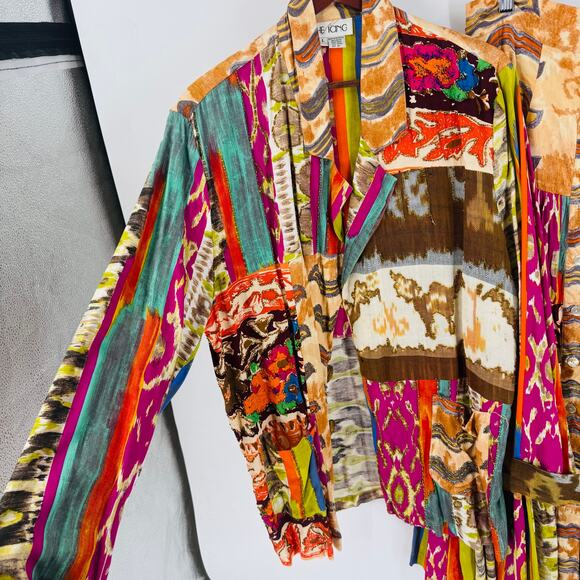 Vintage The Icing Blazer & Skirt Set Long Sleeve Patchwork Jacket Size L - Picture 6 of 15